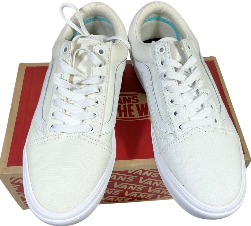 Vans Comfycush Old Skool Classic White Canvas Sneakers Shoes Men 5 Women 6.5